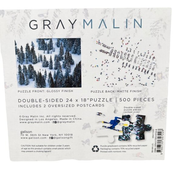 Gray Malin Skiing Winter Double-Sided Puzzle 500 Pieces With Postcards - Picture 4 of 14